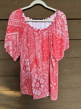 ODDY Coral Bandana-Print Peasant Top size 2X